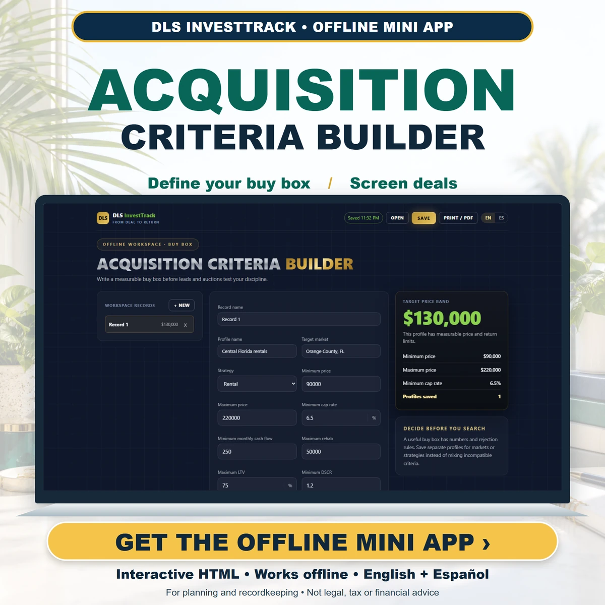 Acquisition Criteria Builder