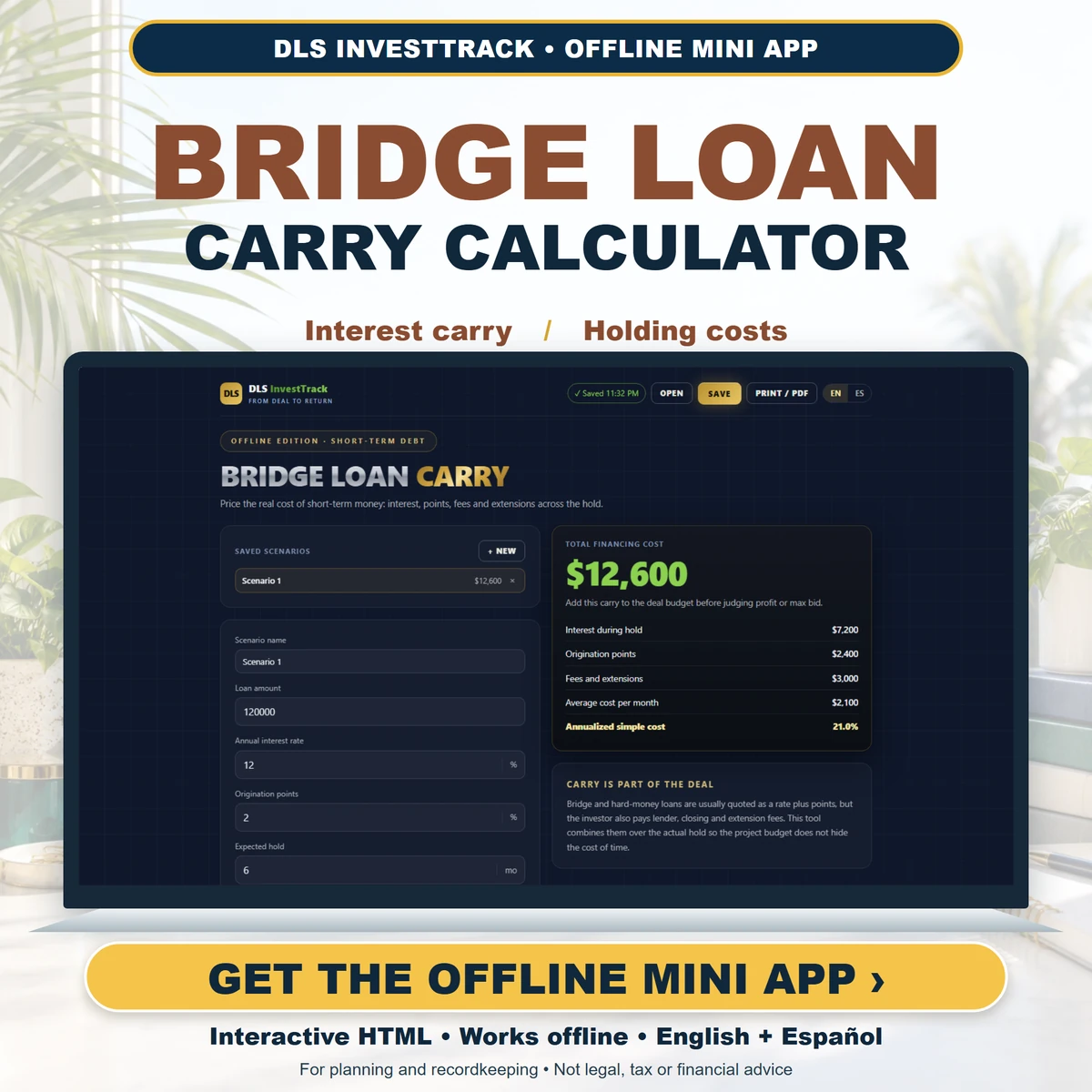 Bridge Loan Carry Calculator