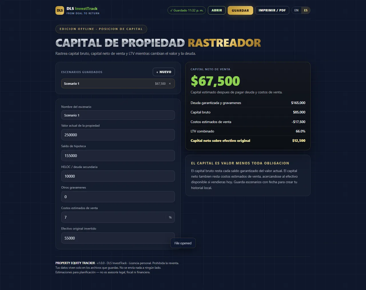 Rastreador de capital de propiedad interface