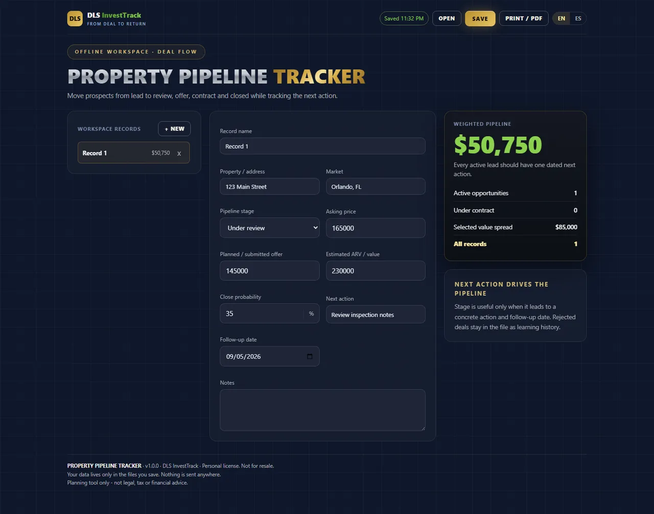 Property Pipeline Tracker interface
