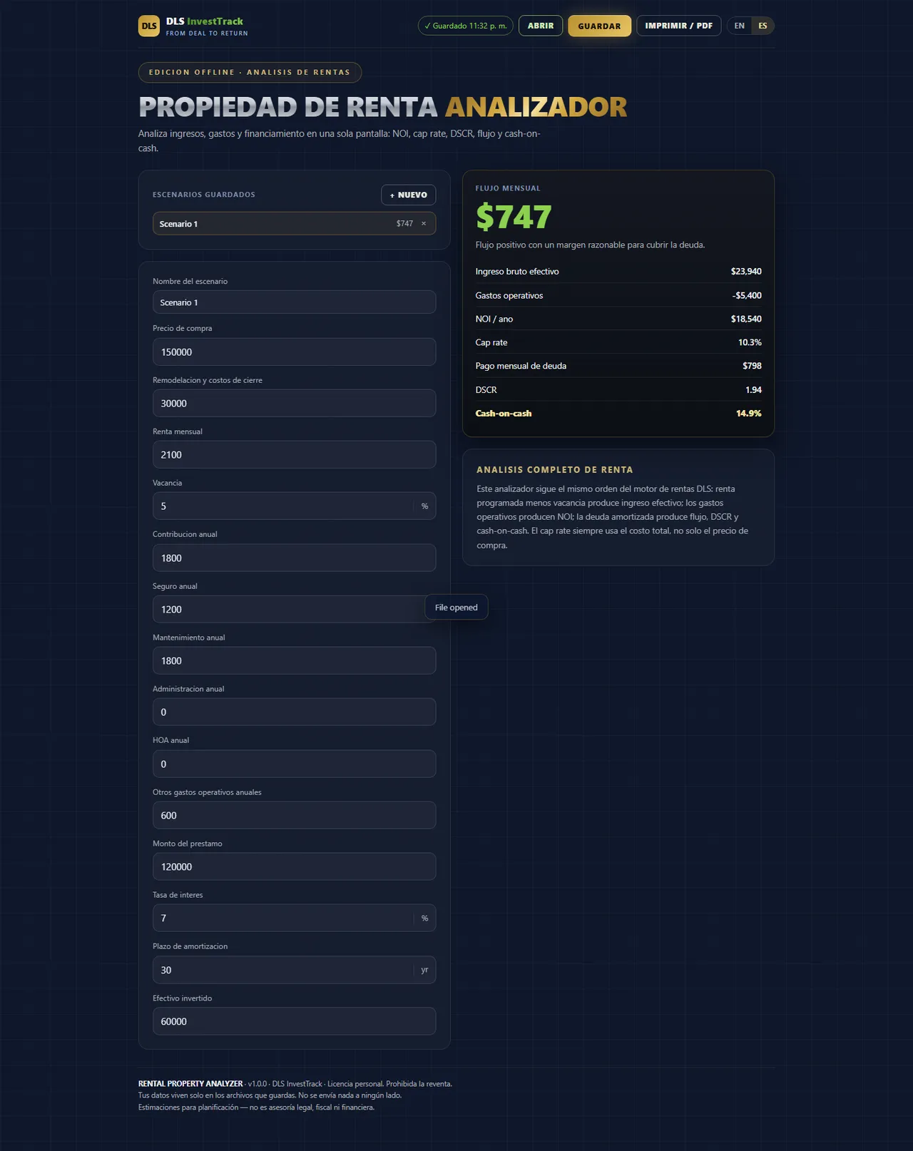 Analizador de propiedad de renta interface