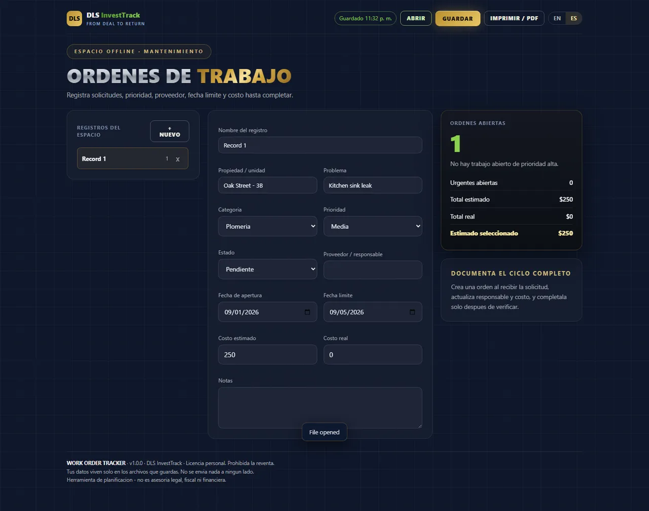 Rastreador de ordenes de trabajo interface
