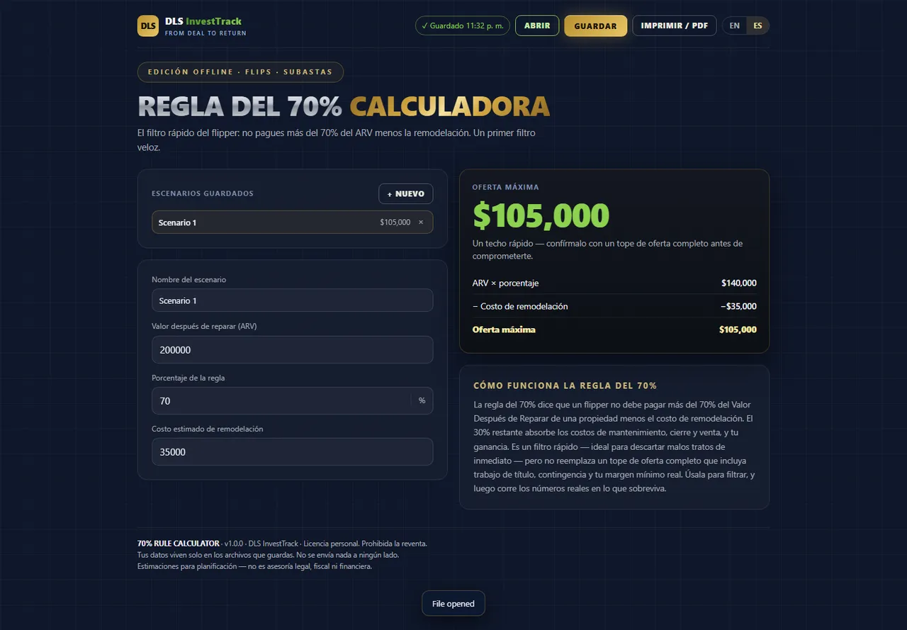 Calculadora de la regla del 70% interface