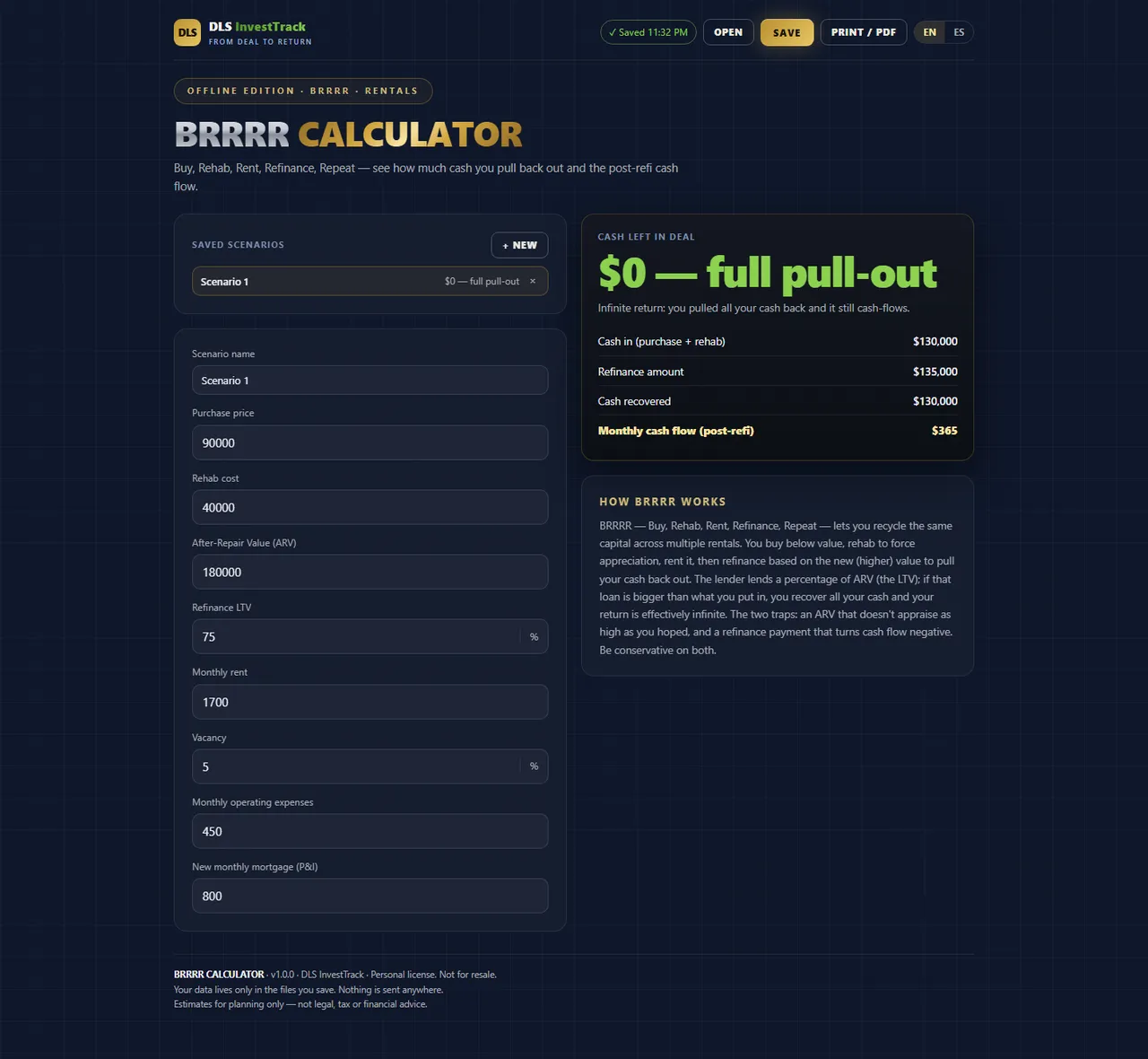 BRRRR Calculator interface