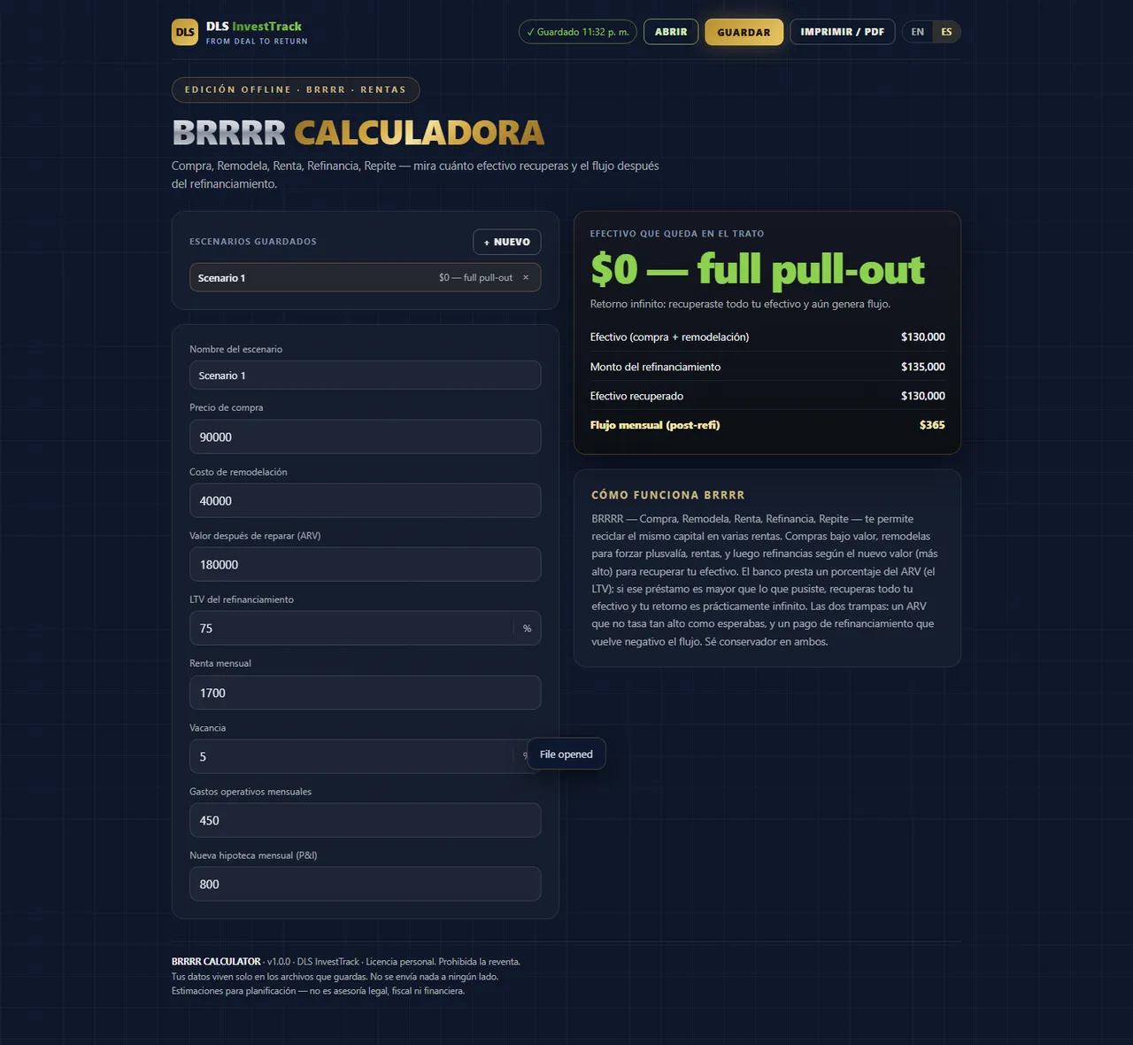 Calculadora BRRRR interface