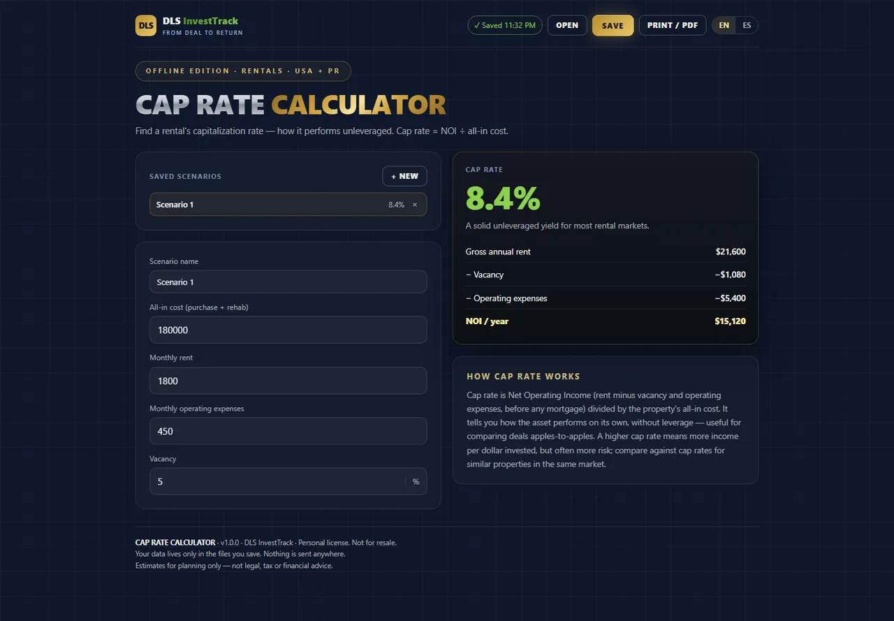 Cap Rate Calculator interface