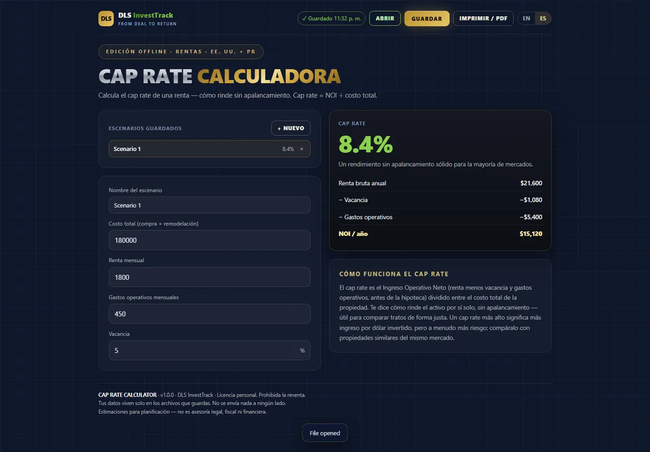 Calculadora de Cap Rate interface