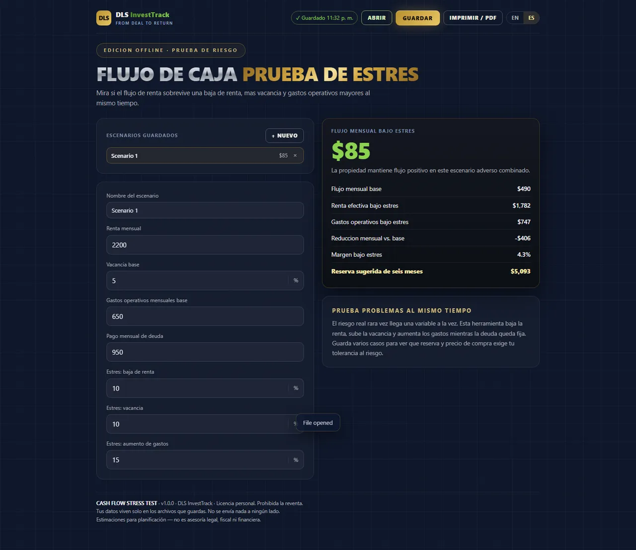 Prueba de estres de flujo de caja interface