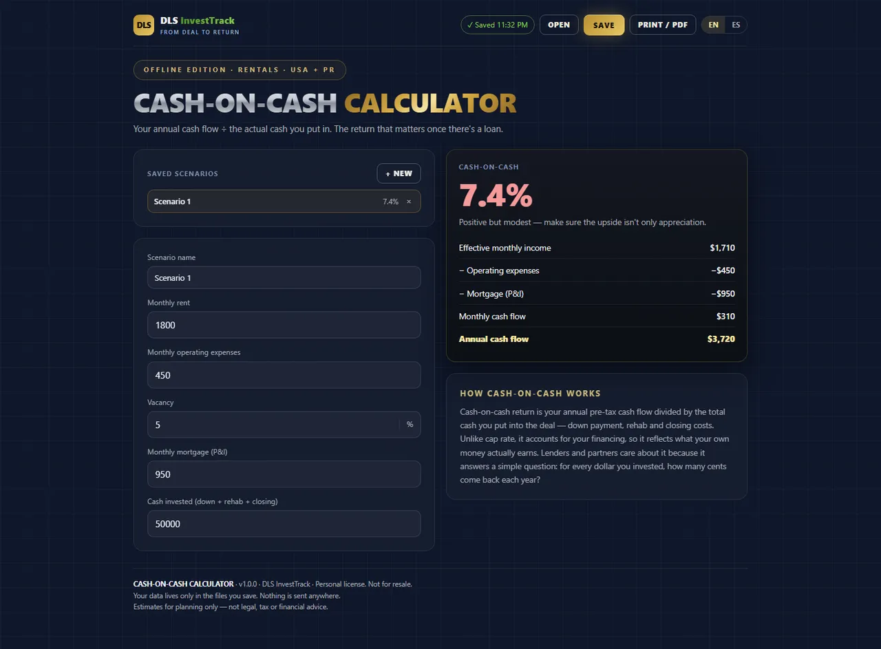 Cash-on-Cash Calculator interface