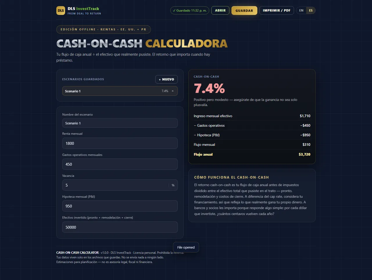 Calculadora Cash-on-Cash interface