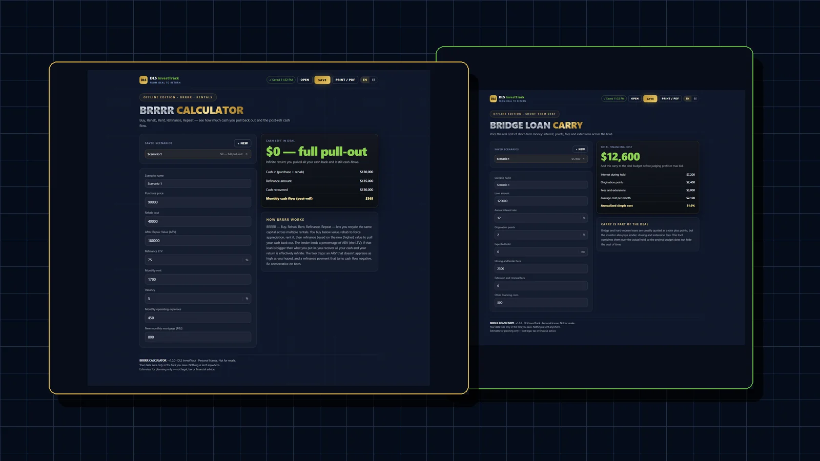 Deal financing calculators running offline