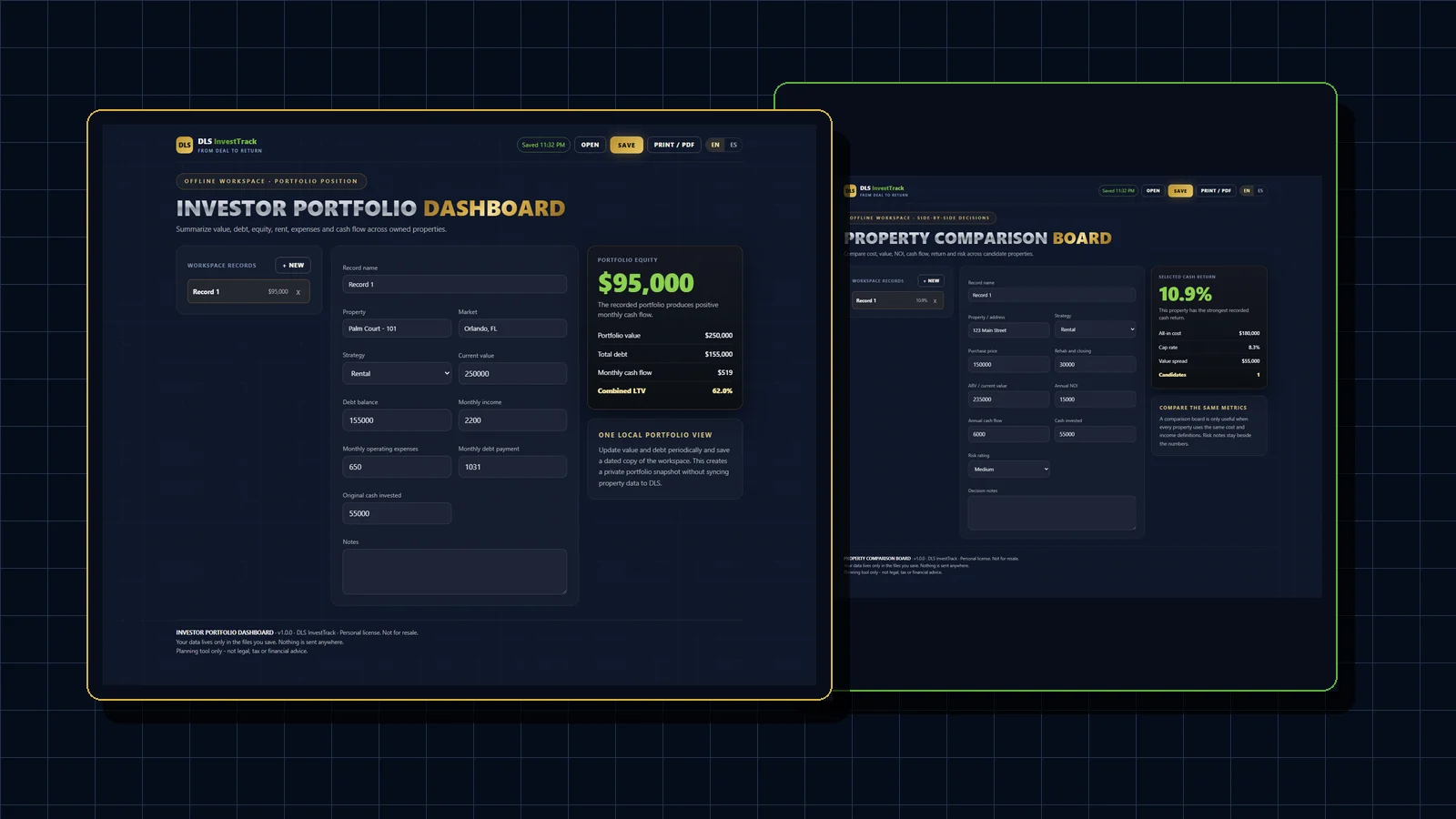 Portfolio and property comparison mini apps