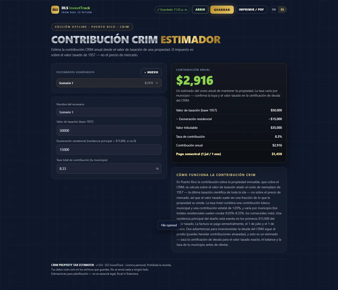Estimador de contribución CRIM interface