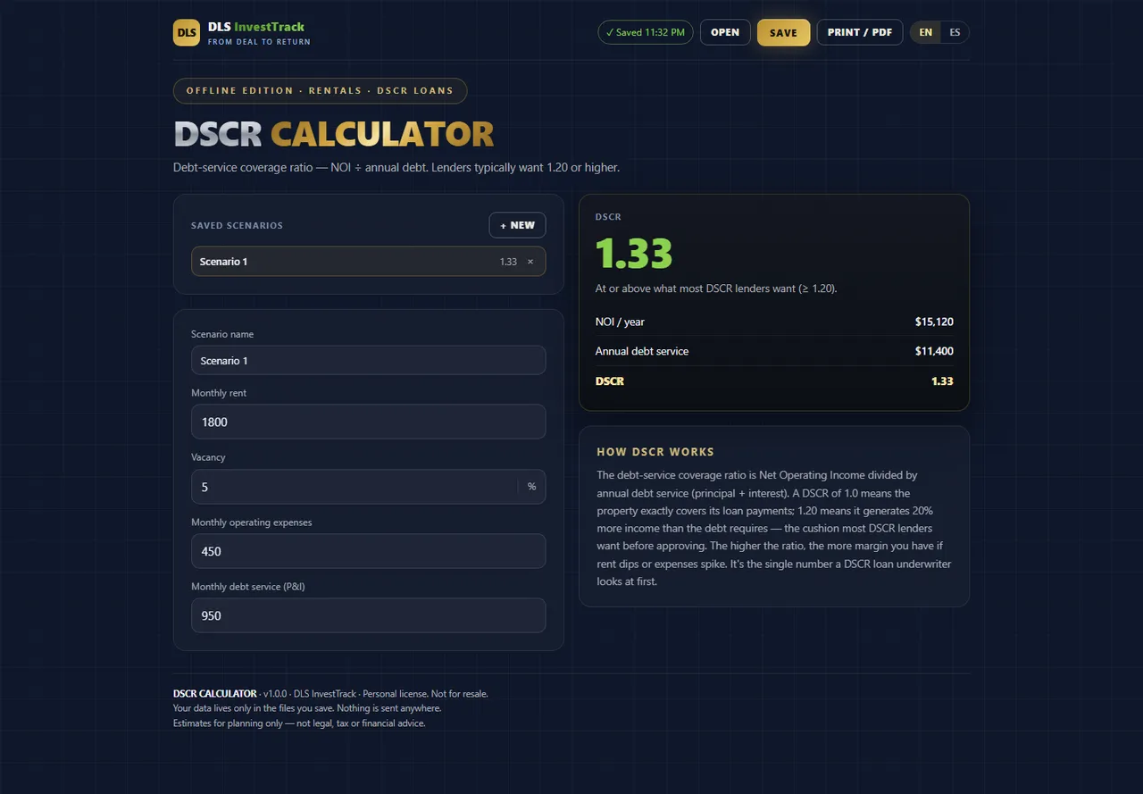 DSCR Calculator interface