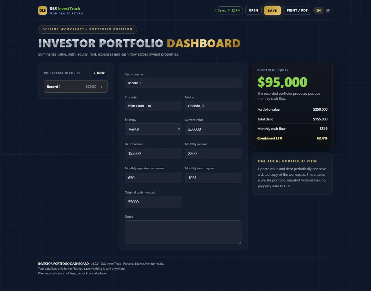 Investor Portfolio Dashboard interface