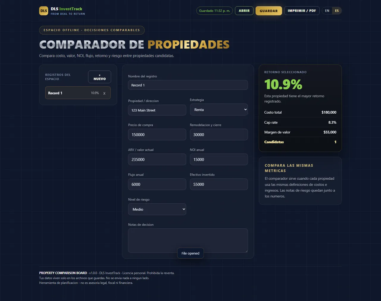 Comparador de propiedades interface
