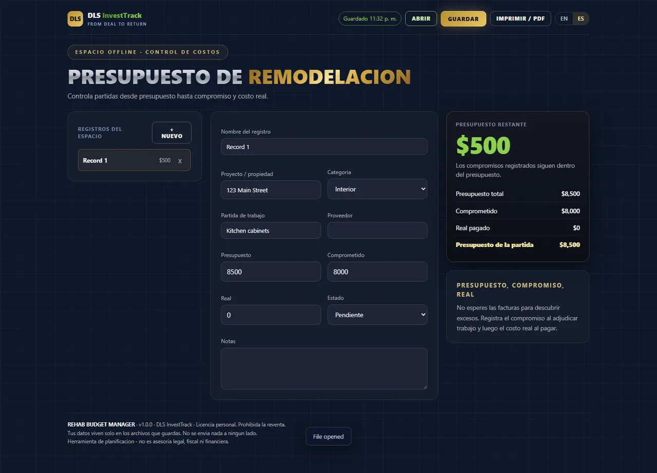 Gestor de presupuesto de remodelacion interface