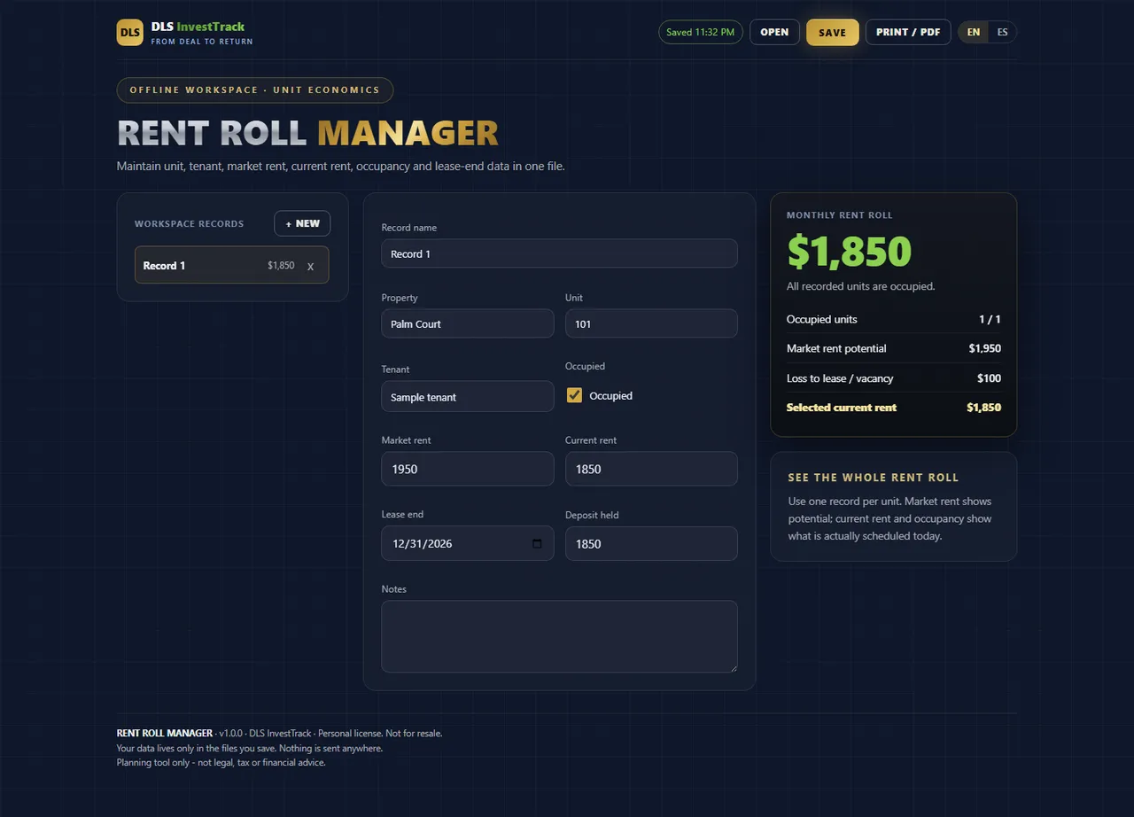 Rent Roll Manager interface