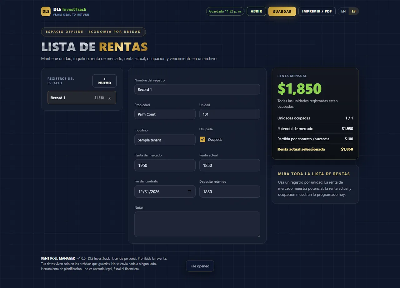 Gestor de lista de rentas interface