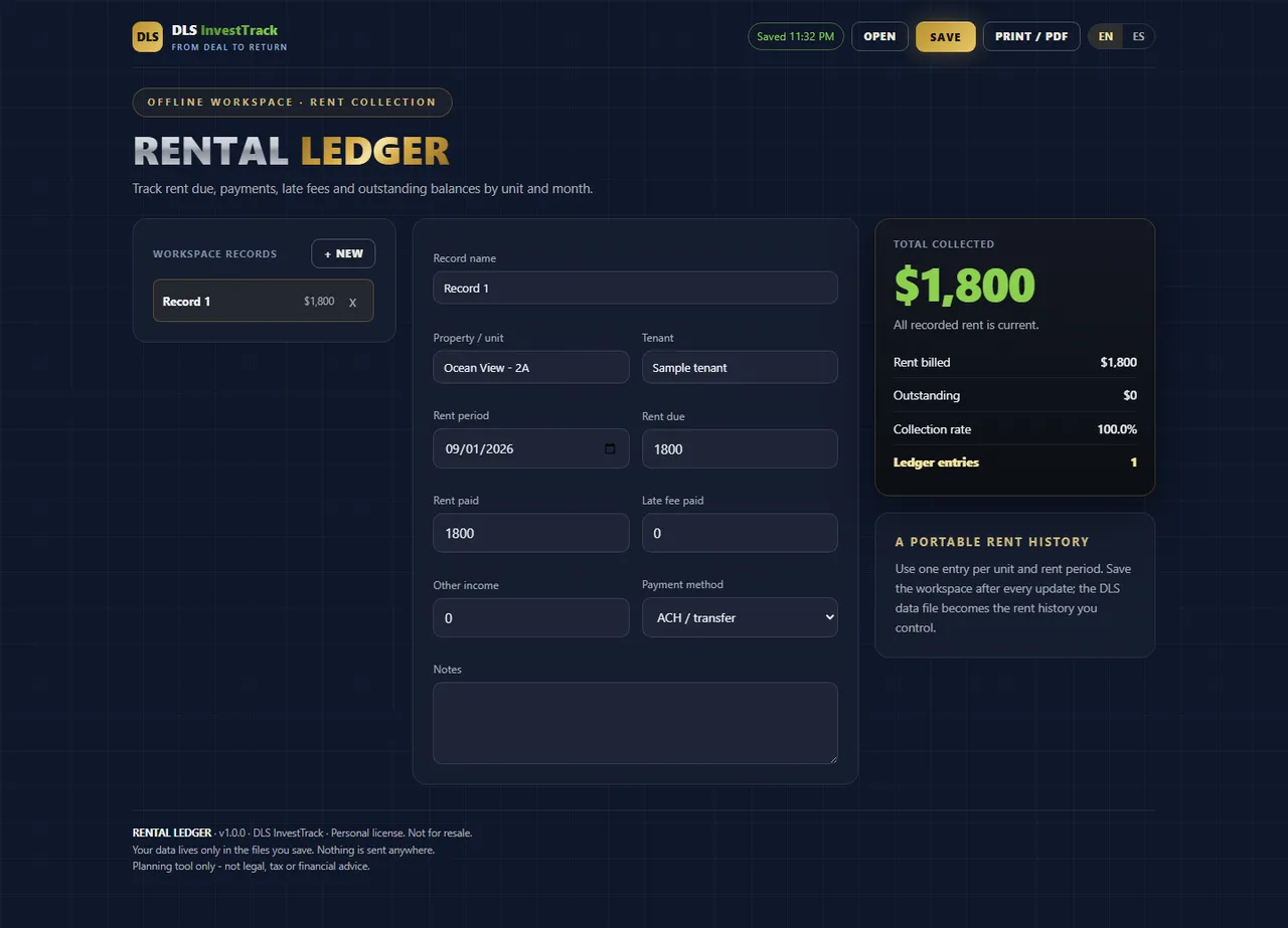 Rental Ledger interface