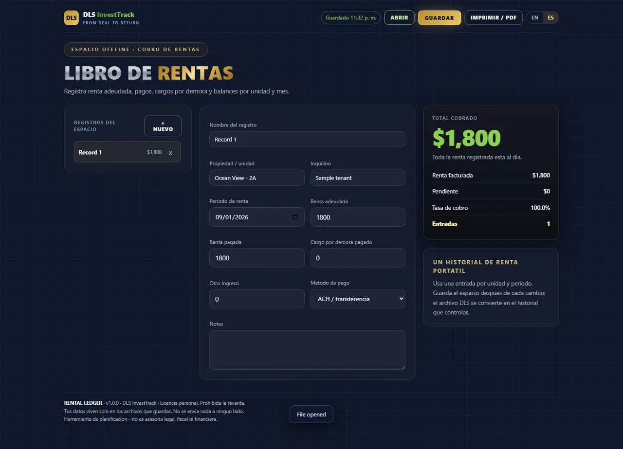 Libro de rentas interface