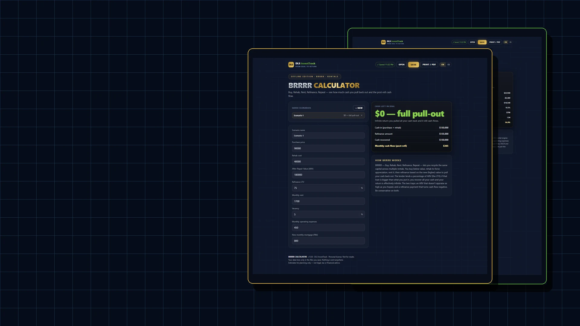DLS InvestTrack offline calculators running locally in a browser